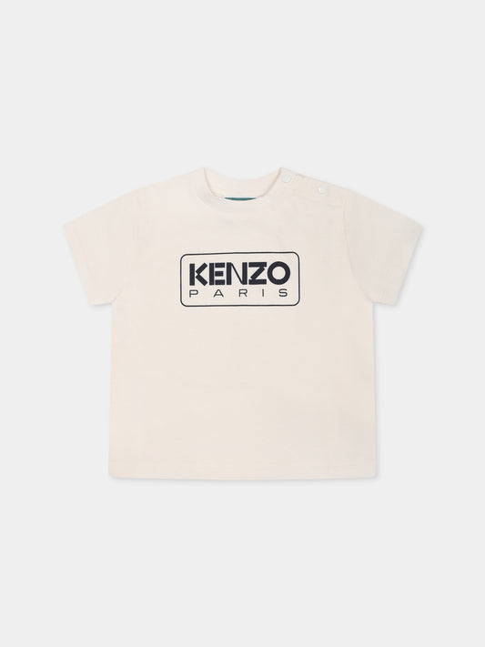 T-shirt avorio per neonato con logo,Kenzo Kids,K60972 N78
