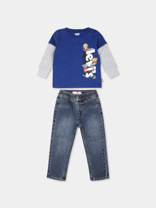 Completo blu per neonato con animali e logo,Levi's Kids,23WLK6EJ099 U85