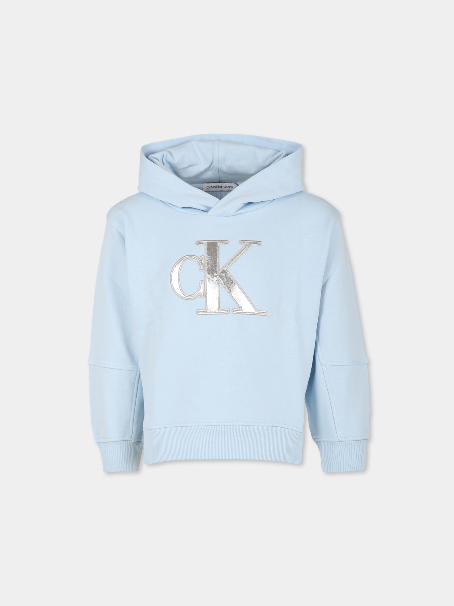 Felpa celeste per bambina con logo,Calvin Klein Kids,23FCKIG0IG02298 CYR