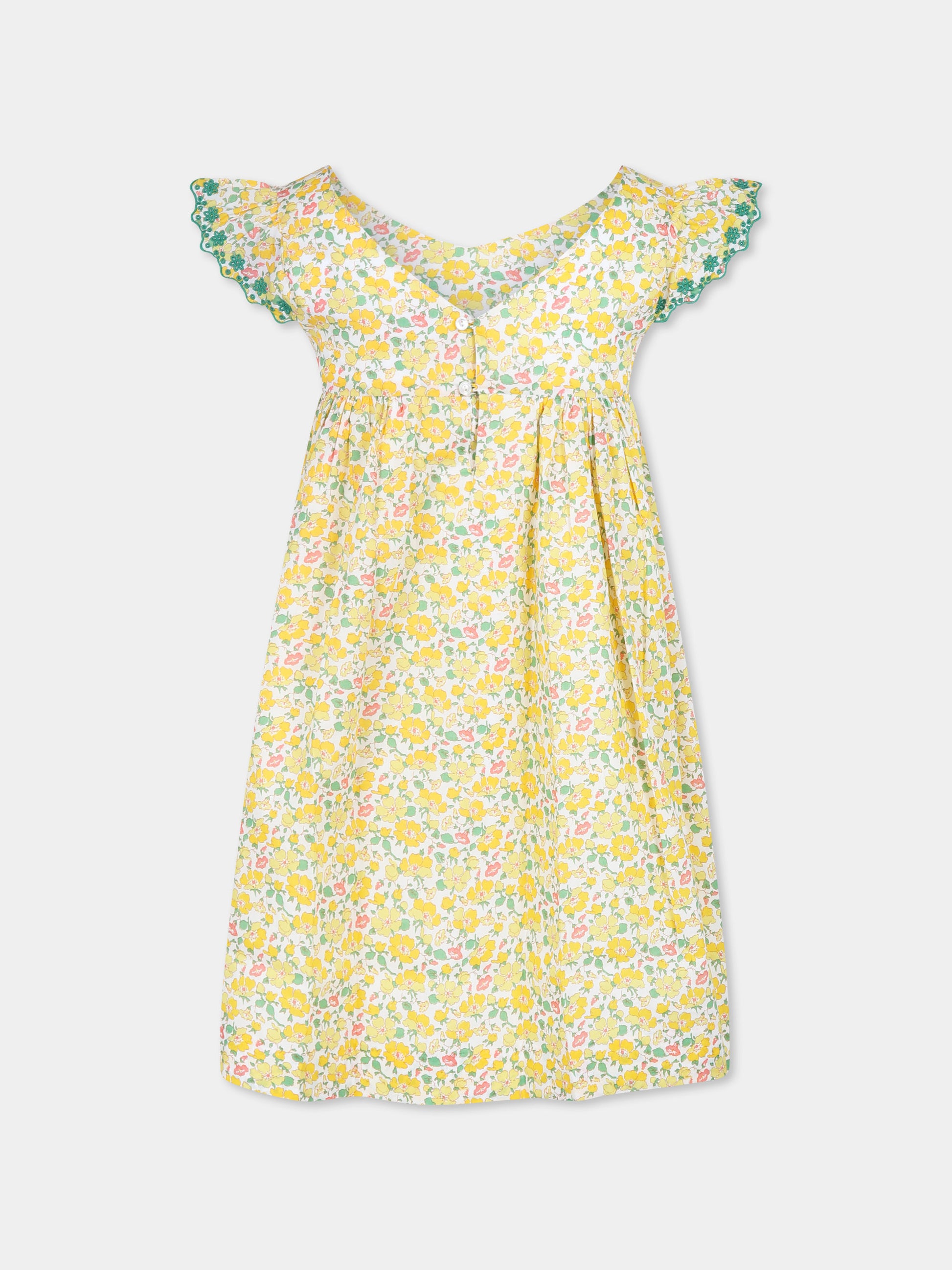 Vestito giallo per bambina con stampa floreale,Bonpoint,S05GDRW00040 534B