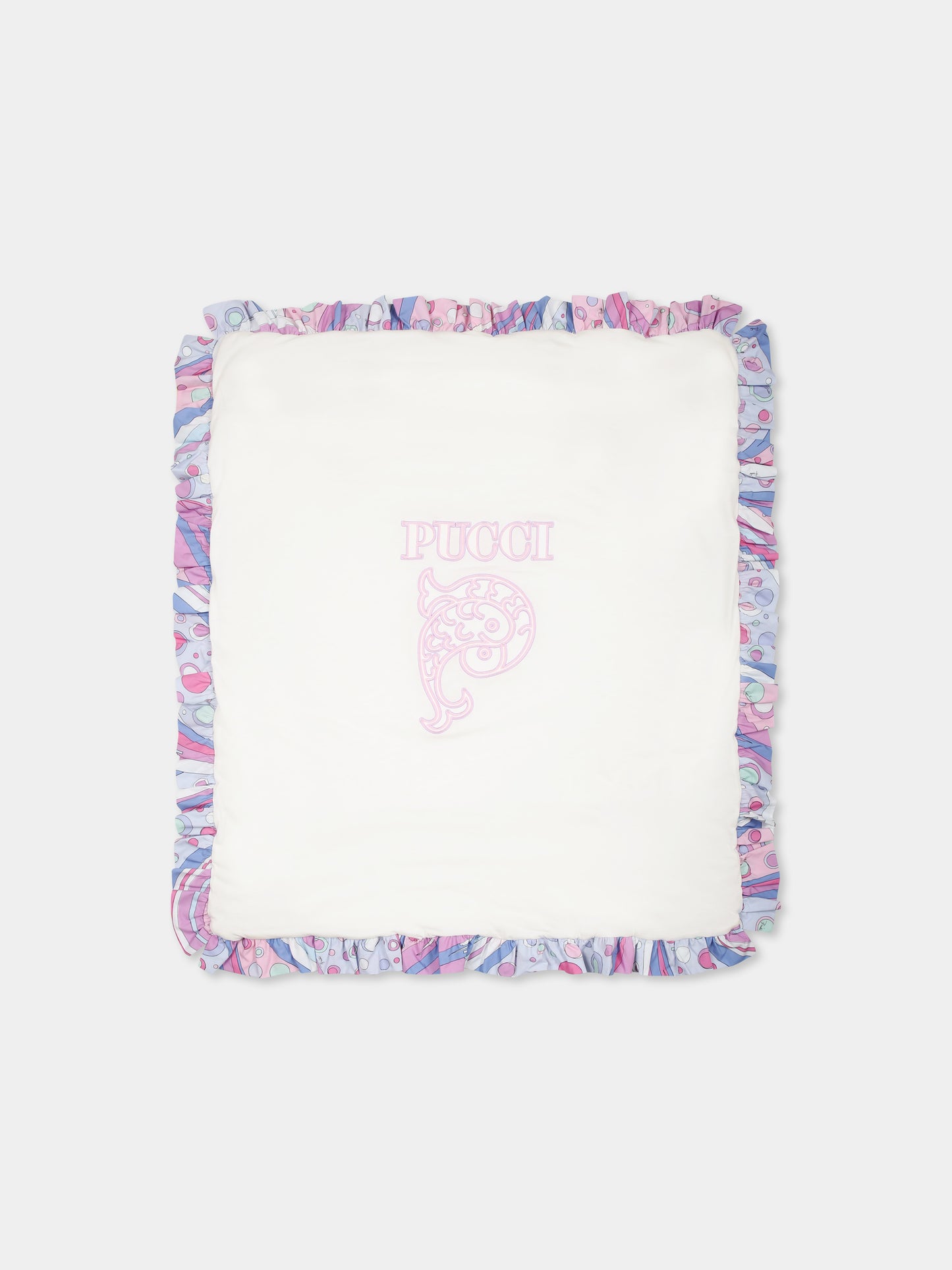 White blanket for baby girl with logo