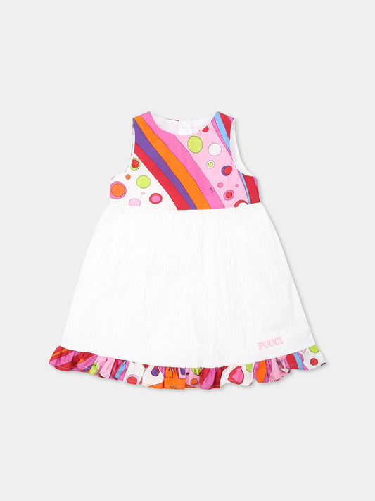 Vestito bianco per neonata con logo e stampa marmo,Emilio Pucci Junior,PW1142 P0492 100