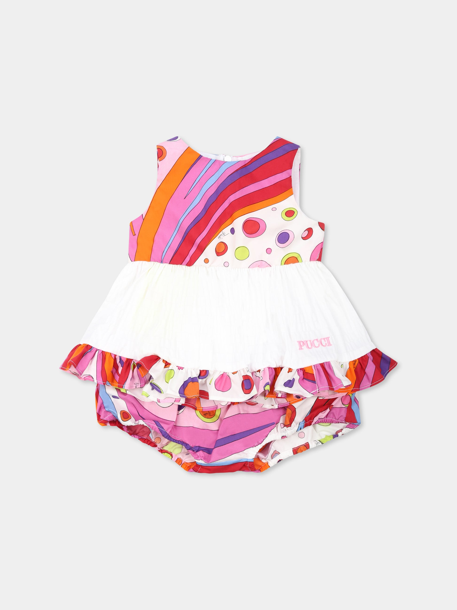 Vestito multicolor per neonata con logo e stampa marmo,Emilio Pucci Junior,PW5022 P0492 100
