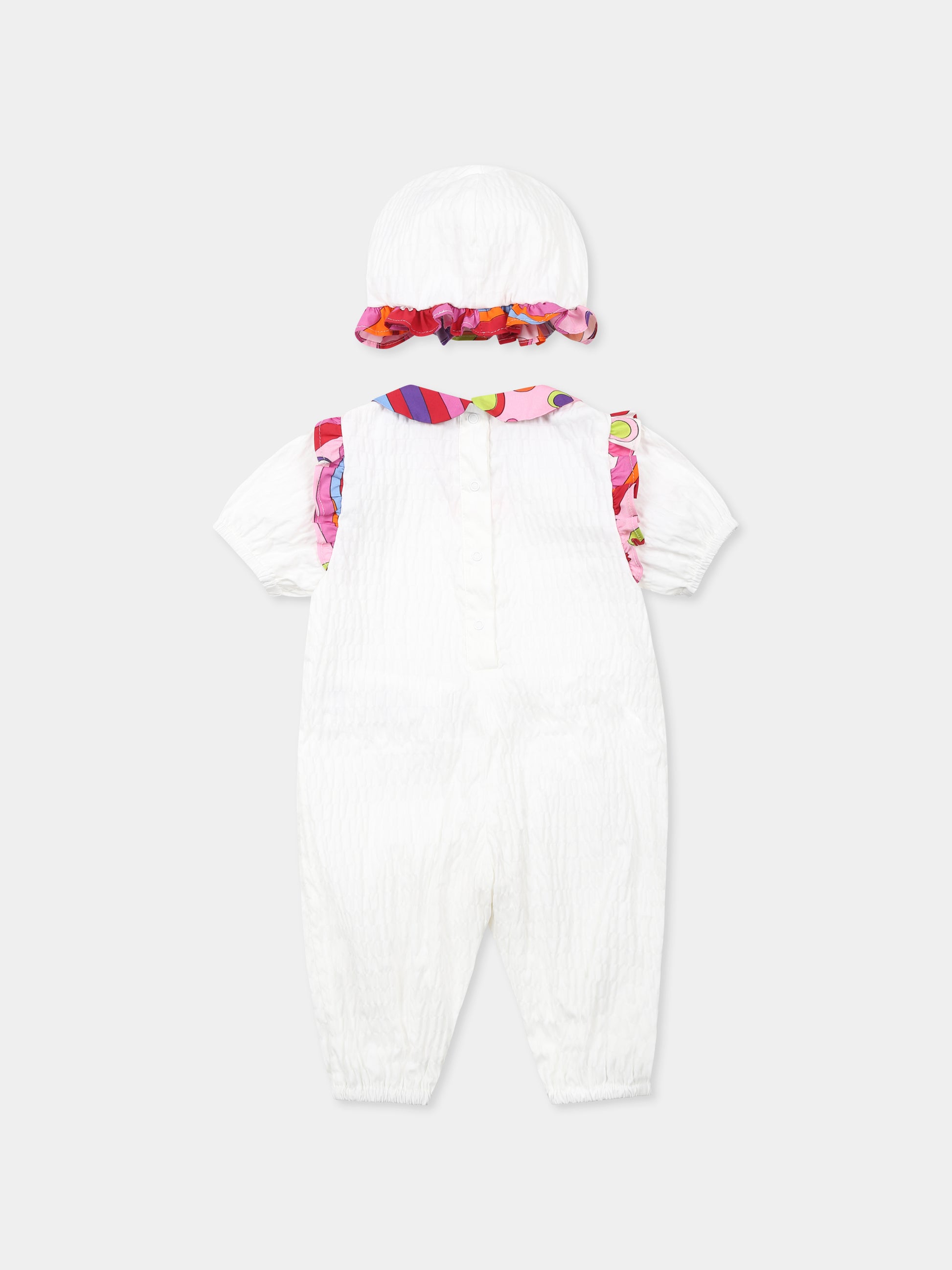 Set pagliaccetto bianco per neonata con logo e stampa marmo,Emilio Pucci Junior,PWB030 P0492 100