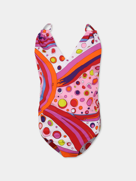 Multicolor swimsuit for girl with marble print