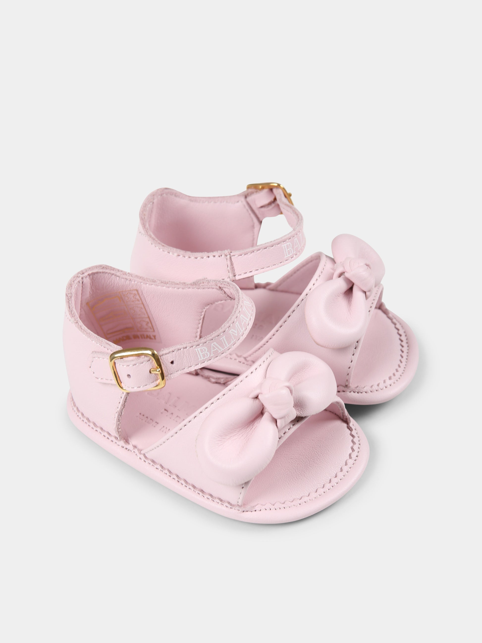 Sandali rosa per neonata con fiocco e logo bianco,Balmain Kids,BW0016 Y0051 511BC