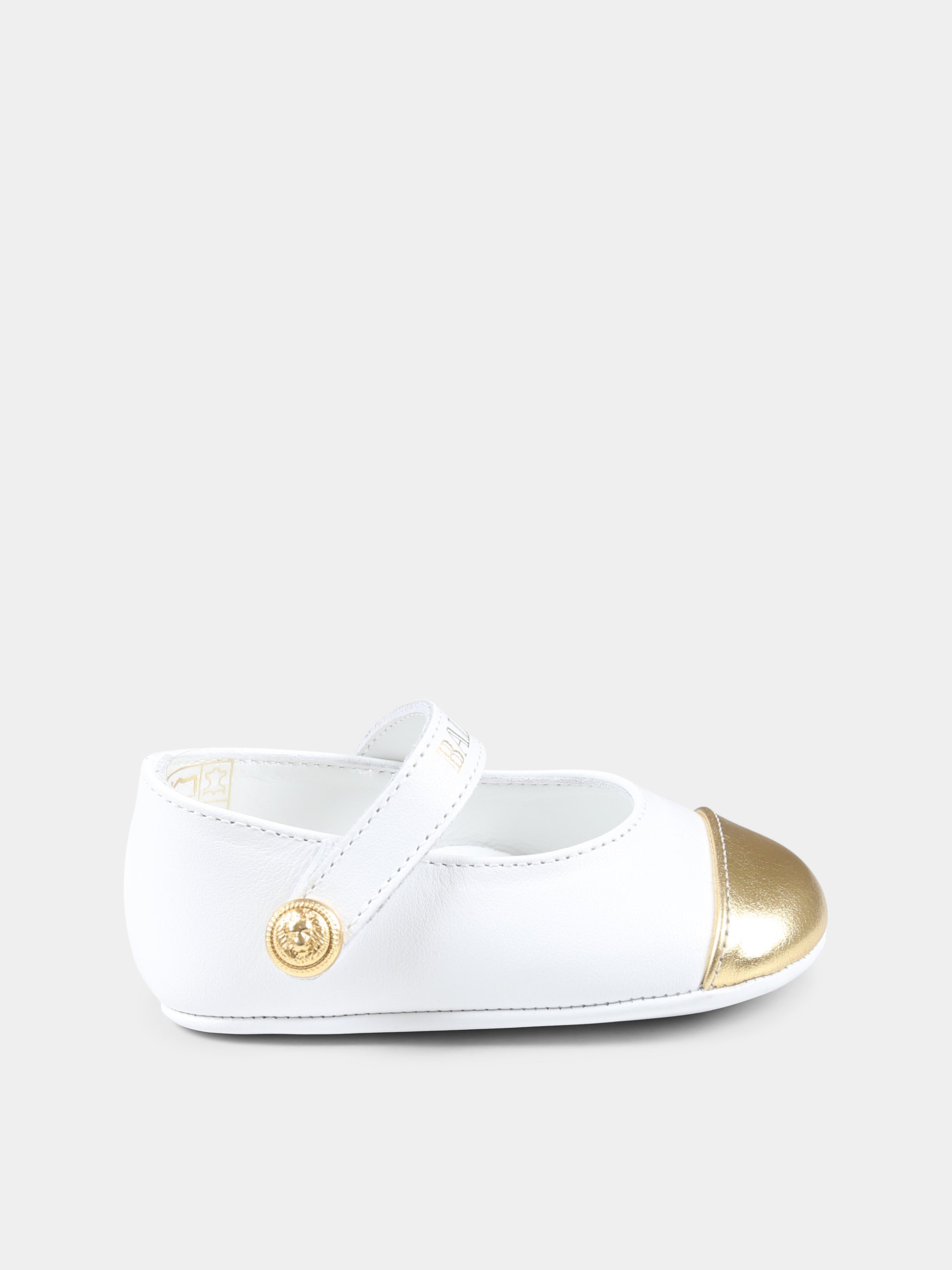 Ballerine bianche per neonata con logo dorato,Balmain Kids,BW0026 Y0051 100OR