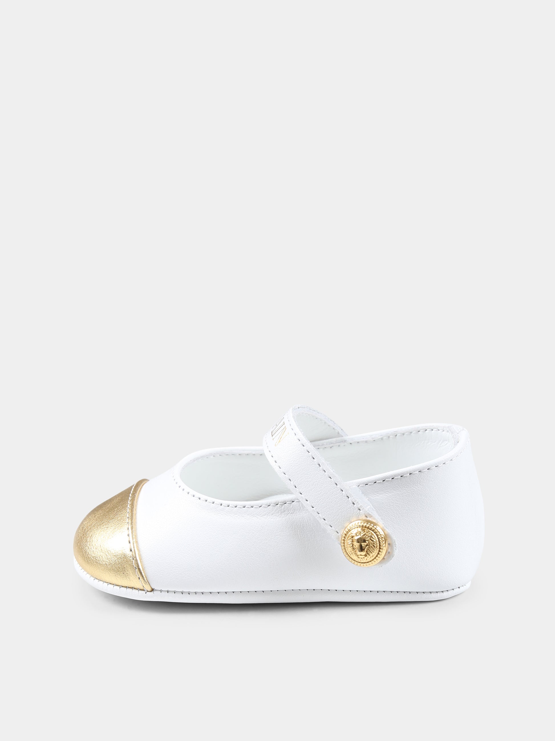 Ballerine bianche per neonata con logo dorato,Balmain Kids,BW0026 Y0051 100OR