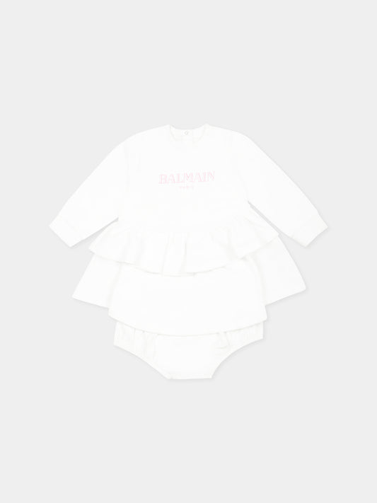 Vestito bianco per neonata con logo,Balmain Kids,BW1000 Z0114 100RS