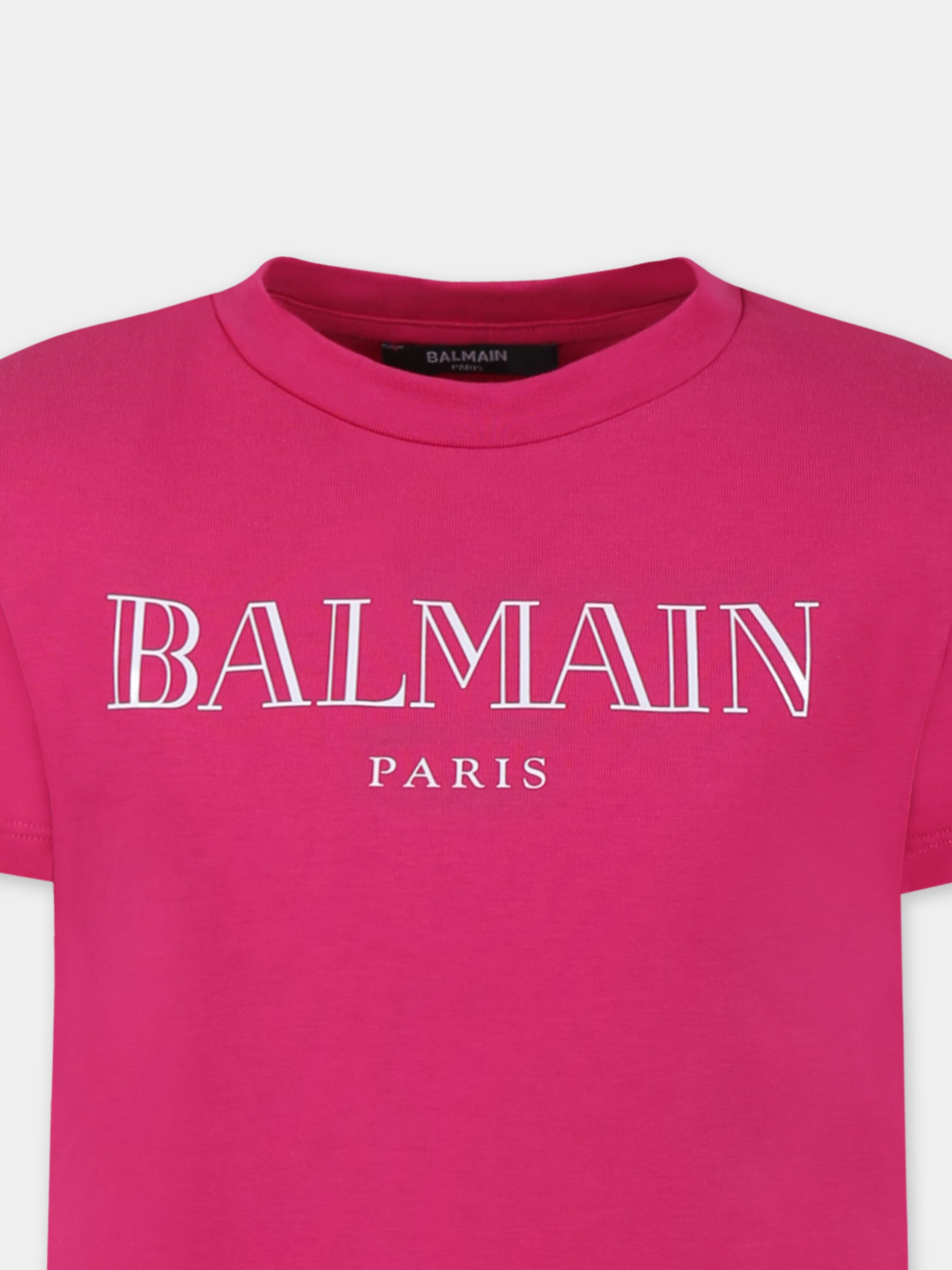 Vestito fucsia per bambina con logo,Balmain Kids,BW1C01 Z2389 50LBC