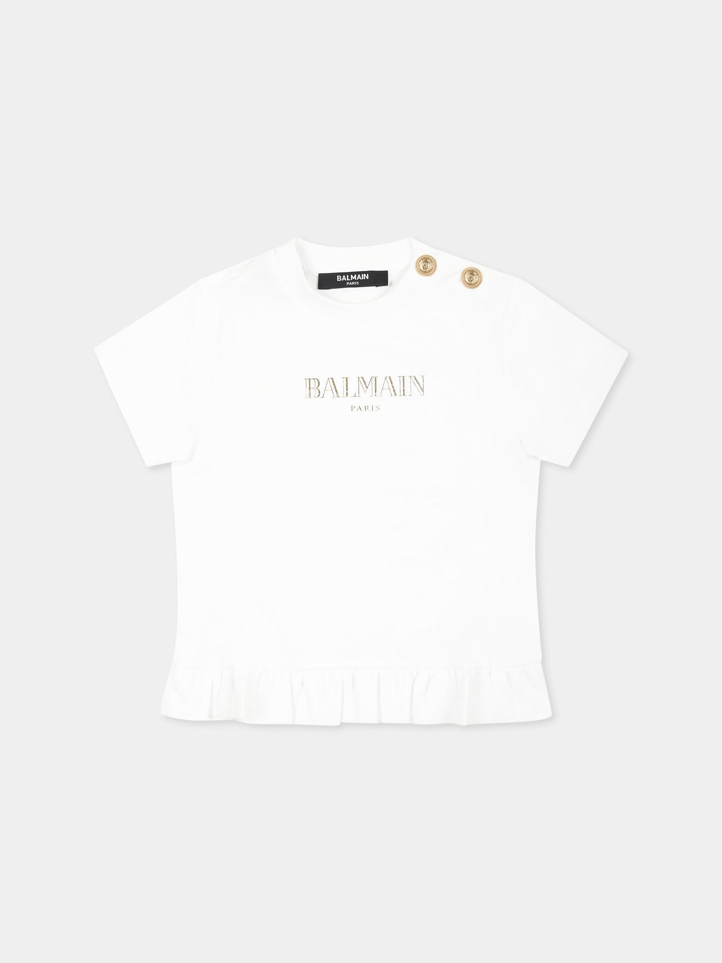 T-shirt bianca per neonata con logo dorato,Balmain Kids,BW8051 Z0082 100OR