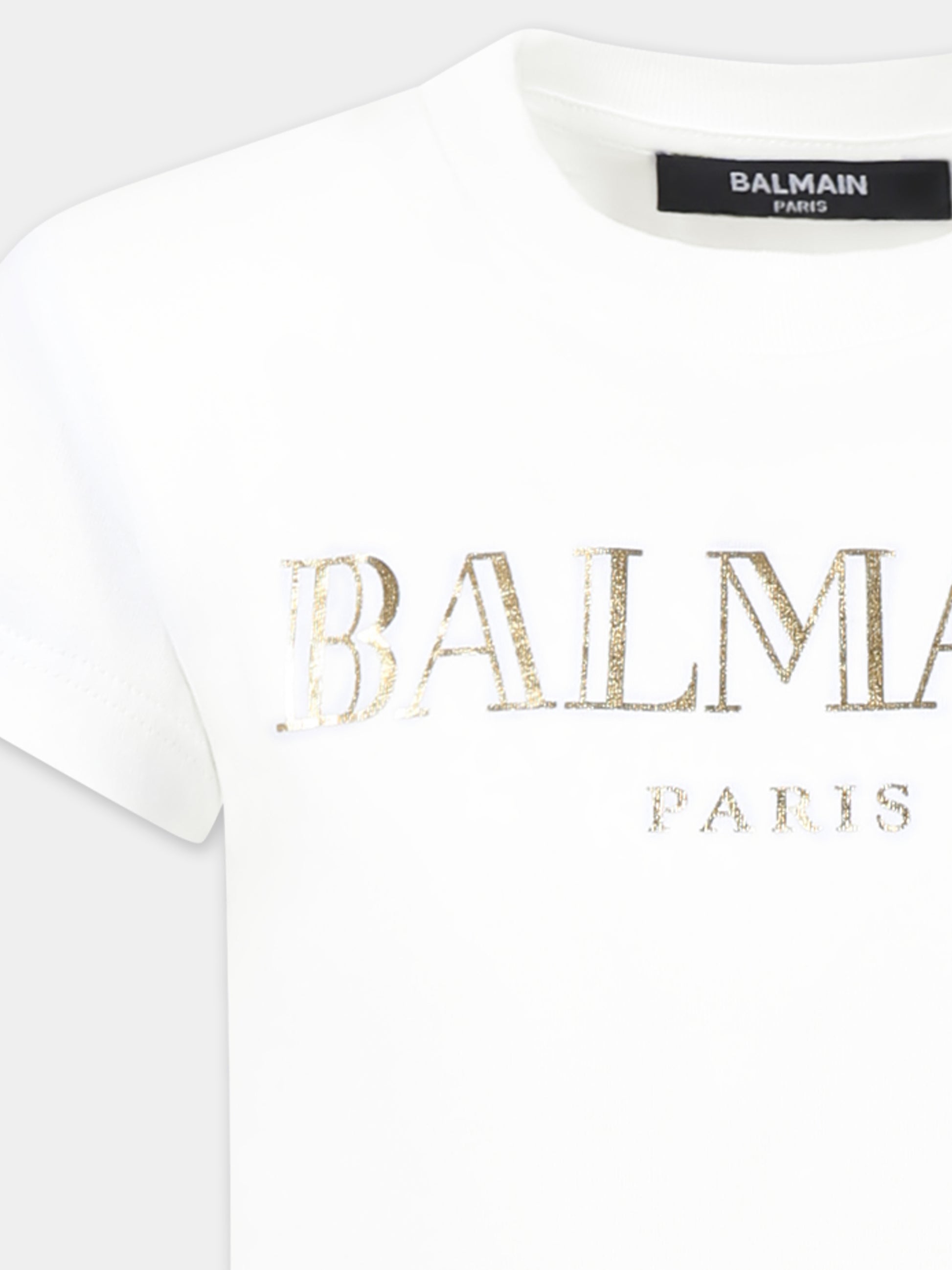 T-shirt bianca per bambina con logo,Balmain Kids,BW8A91 Z0082 100OR