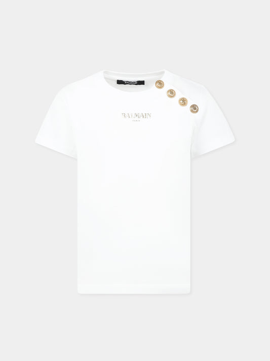 White t-shirt for girl with golden logo