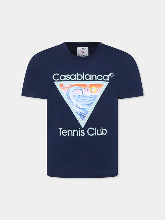 T-shirt blu per bambini con stampa Tennis Club,Casablanca,KS25 JTS 038 03 EX