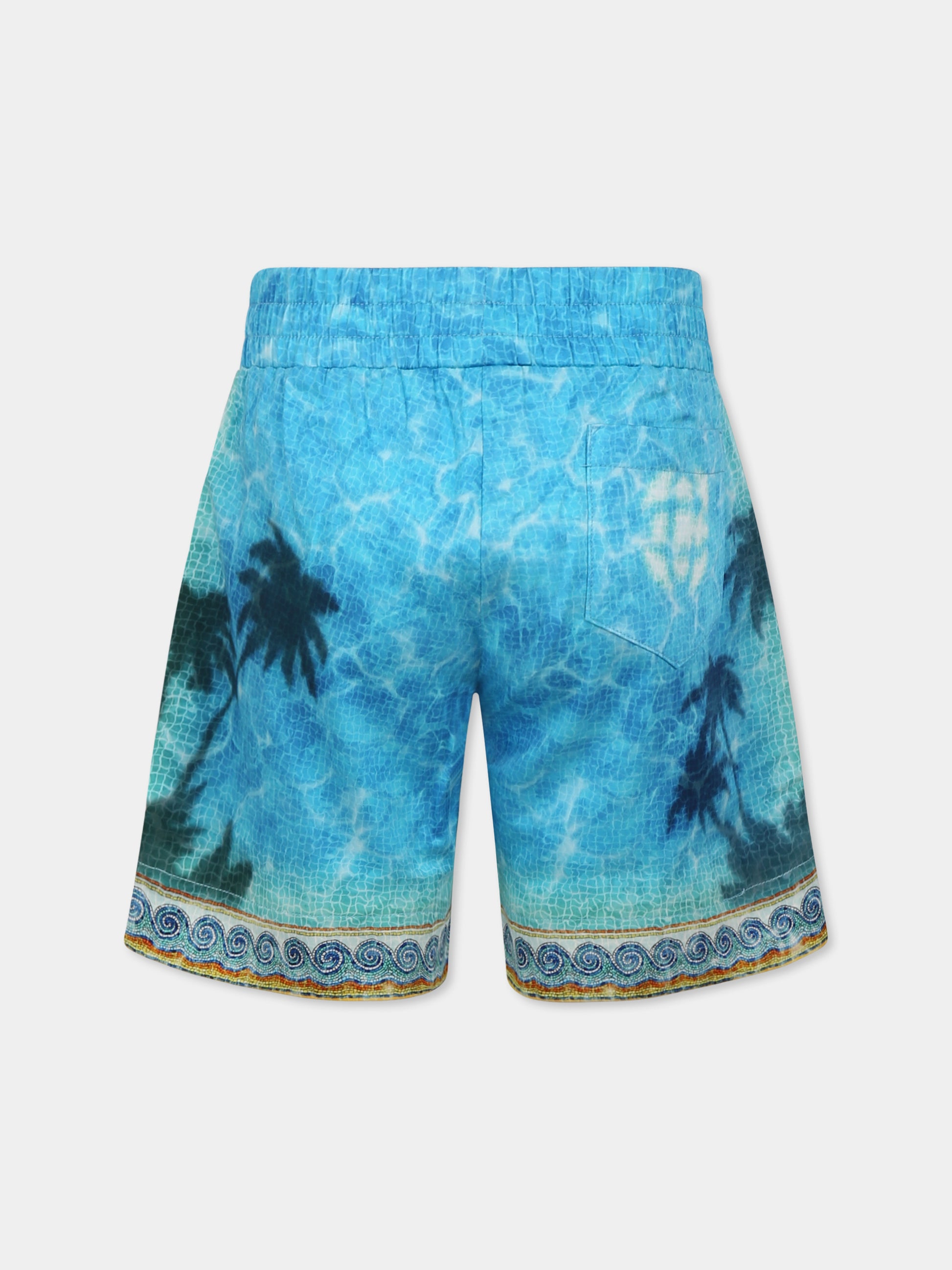 Shorts celesti per bambini con stampa palme,Casablanca,U KS25 TR 317 01 EX