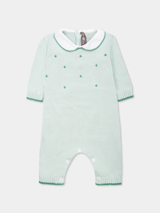 Green babygrow for babykids with polka dots