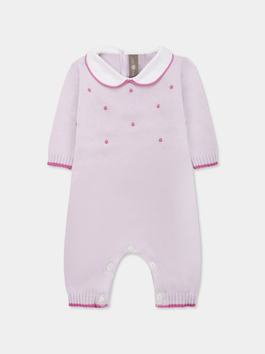 Purple babygrow for baby girl with polka dots