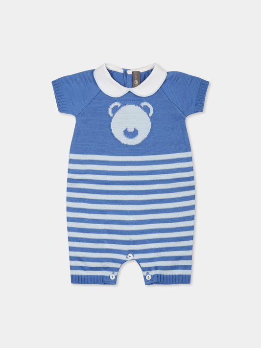 Light blue romper for baby boy with bear
