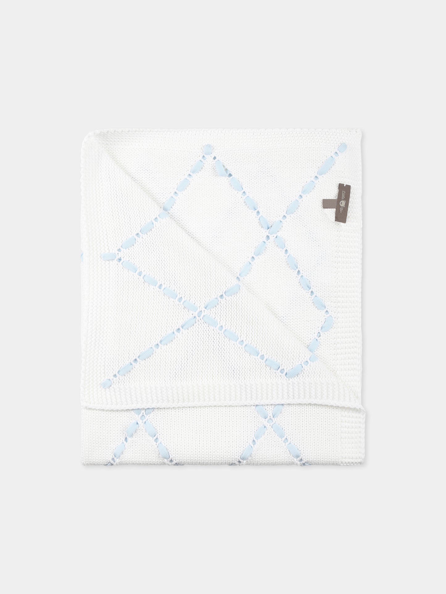 Coperta bianca per neonato con nastro,Little Bear,1007 BIANCO/CIELO