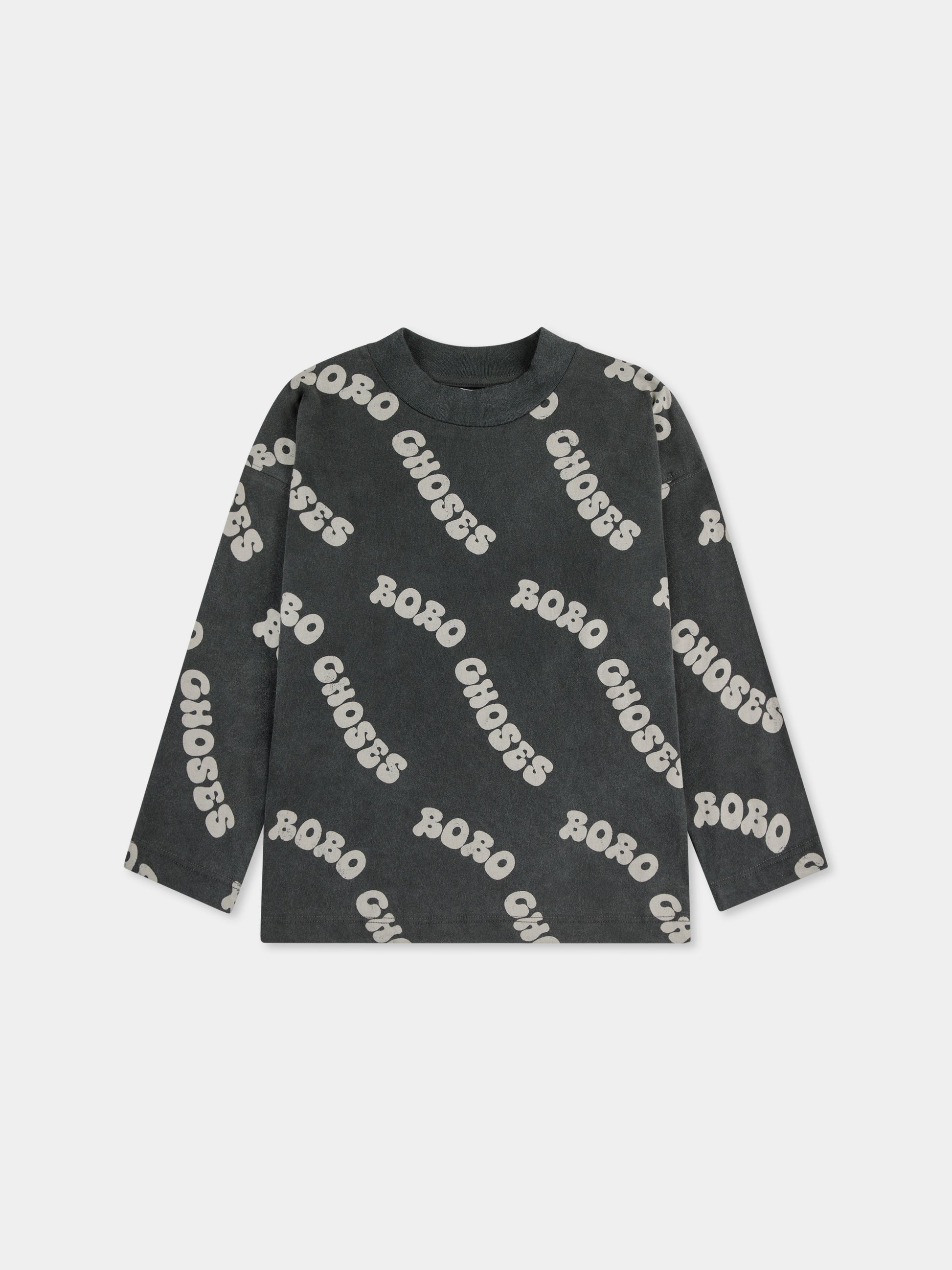 T-shirt grigia per bambini con logo all over,Bobo Choses,B125AC002