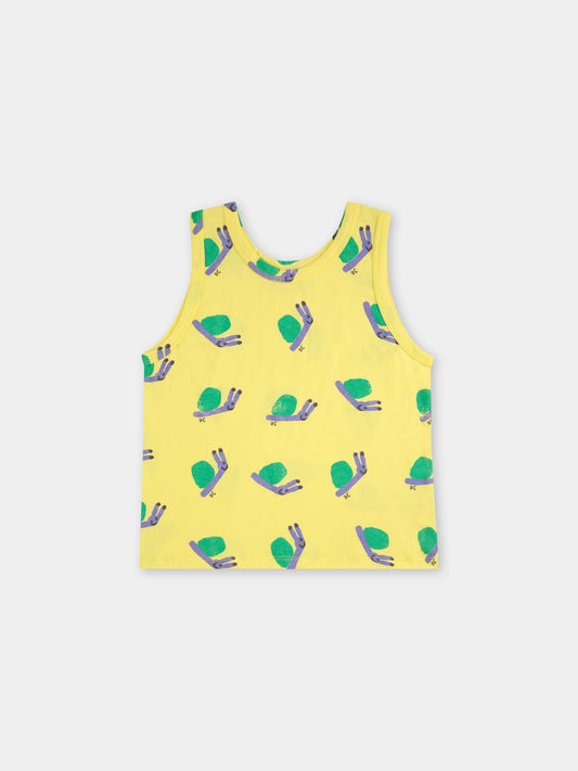 Yellow tank top for kids with snail print