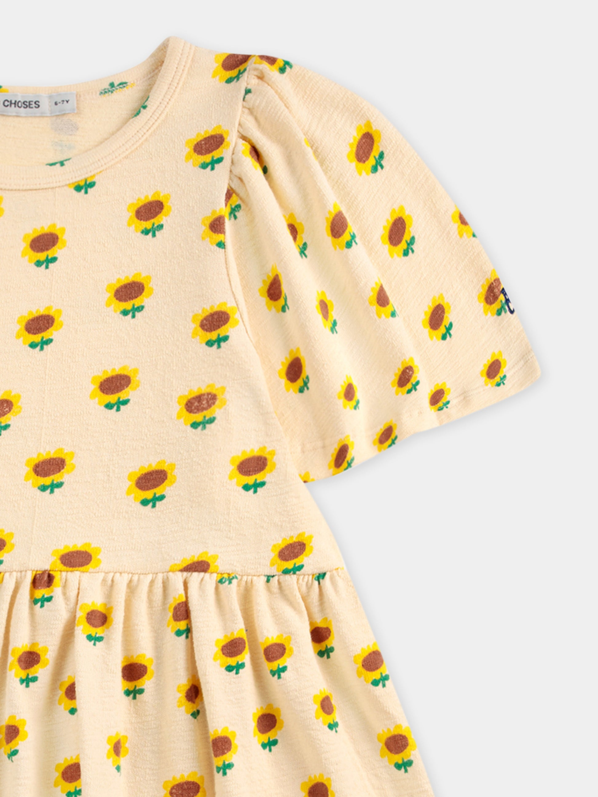 Vestito avorio per bambina con girasoli all-over,Bobo Choses,B125AC090