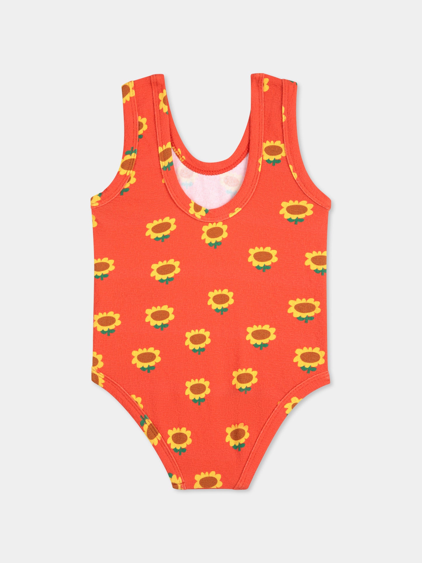 Costume intero rosso per neonata con girasoli all over,Bobo Choses,B125AB095