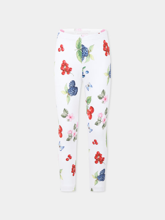 Leggings bianchi per bambina con frutta all over,Monnalisa,11E414 5667 0099
