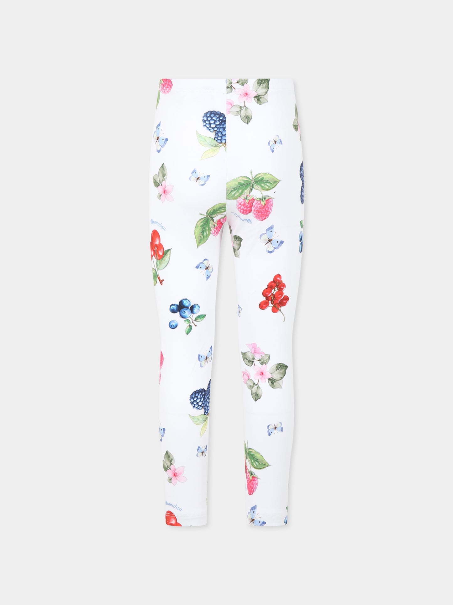 Leggings bianchi per bambina con frutta all over,Monnalisa,11E414 5667 0099