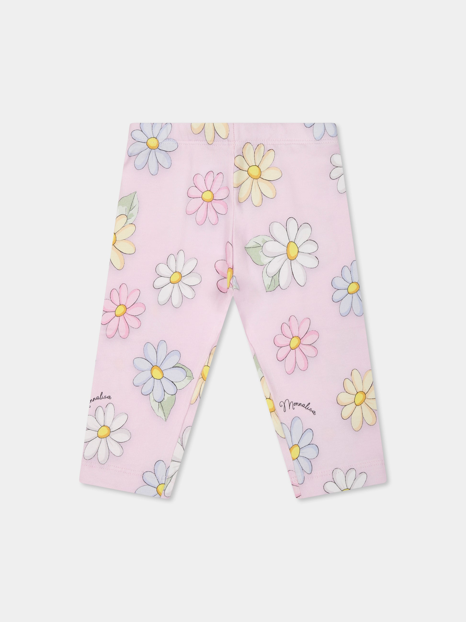 Leggings rosa per  neonata con margherite all over,Monnalisa,31E408 5662 0090