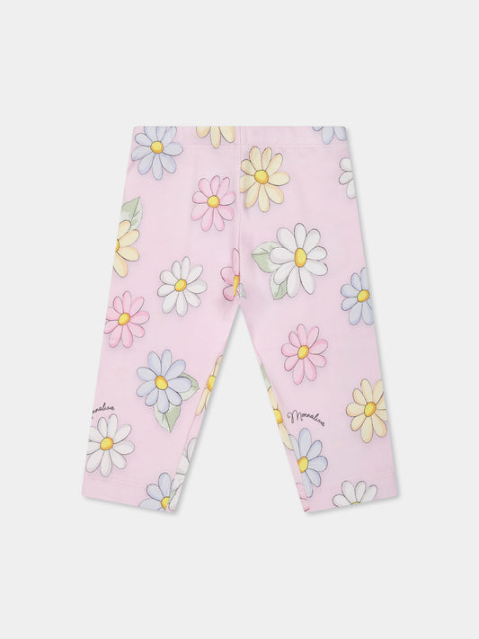 Leggings rosa per  neonata con margherite all over,Monnalisa,31E408 5662 0090
