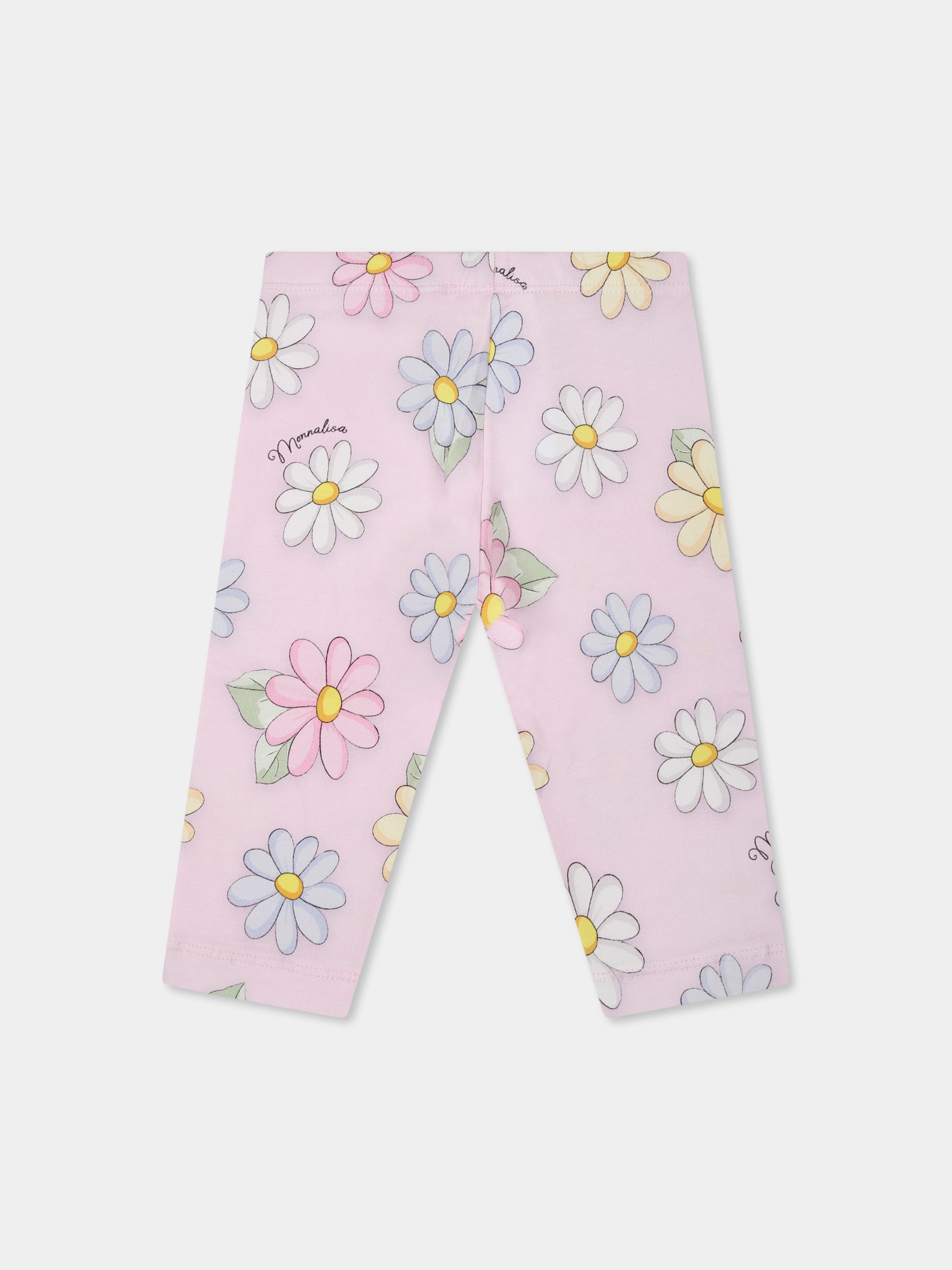 Leggings rosa per  neonata con margherite all over,Monnalisa,31E408 5662 0090