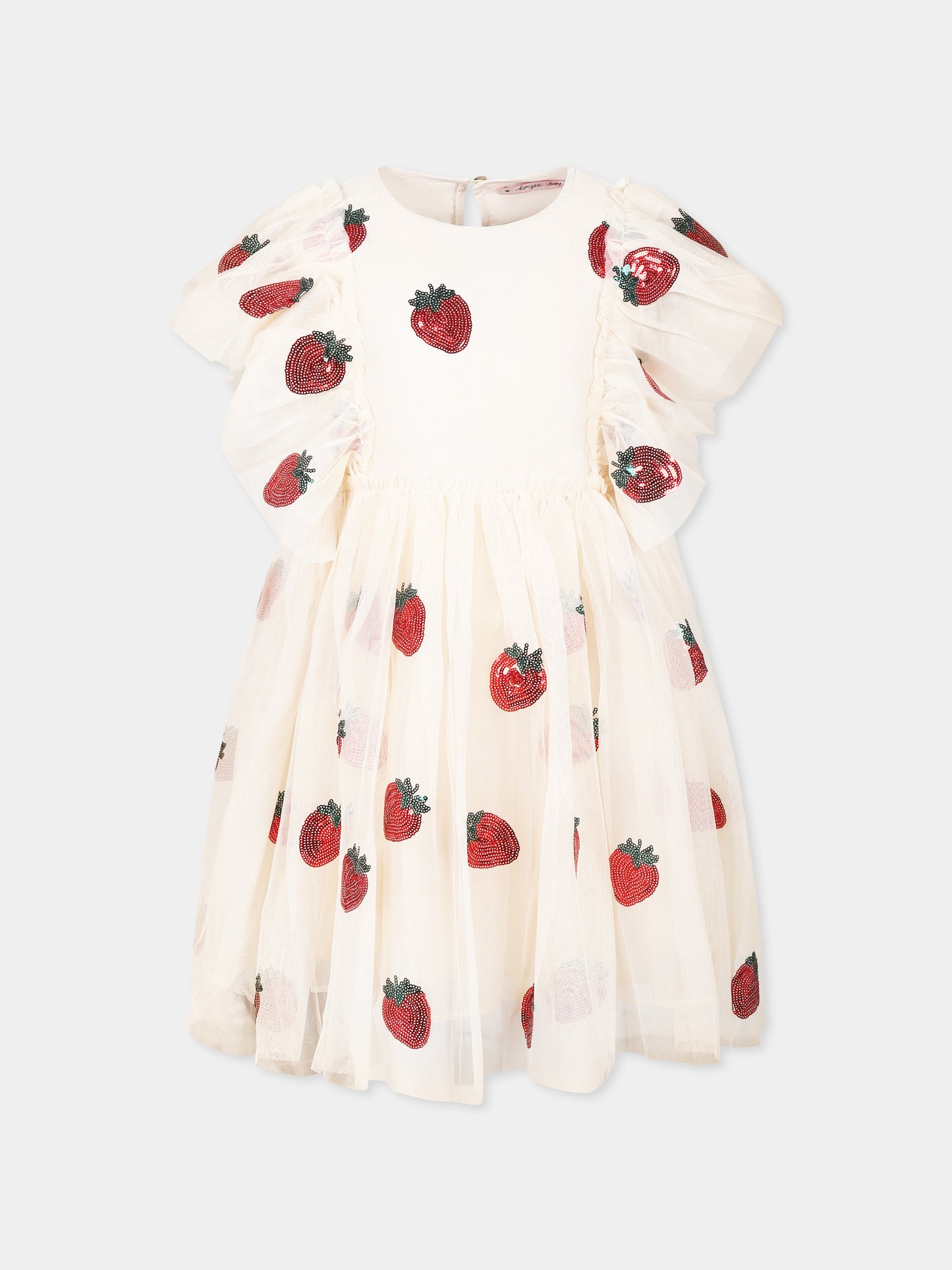 Pink dress for girl with strawberries