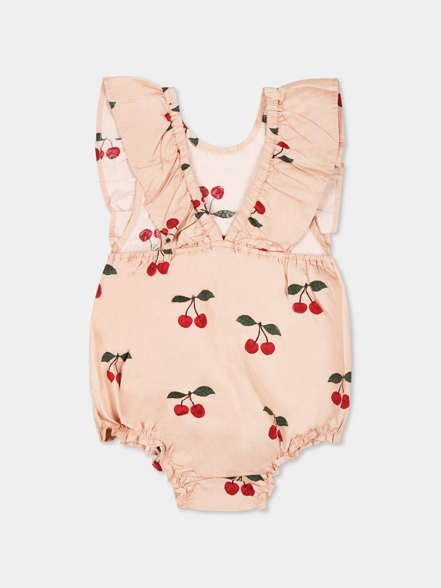 Pink romper for baby girl with cherries