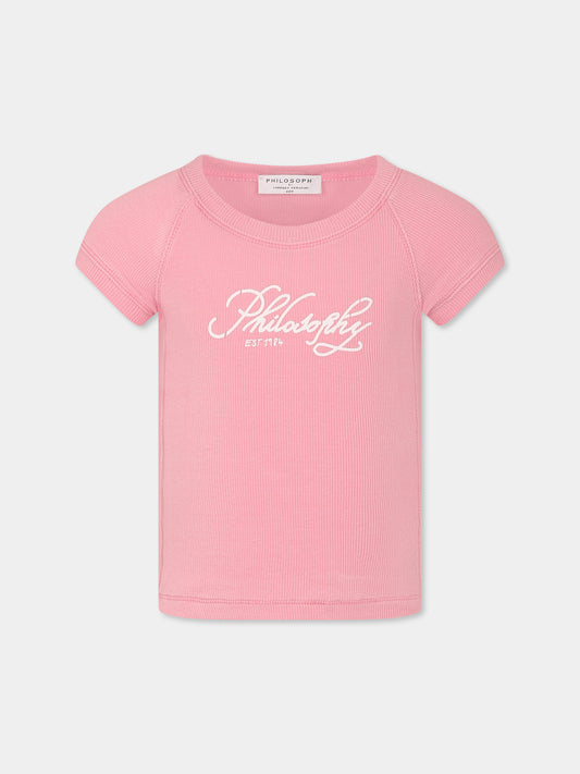 T-shirt rosa per bambina con logo,Philosophy,I1E617 5212 P090