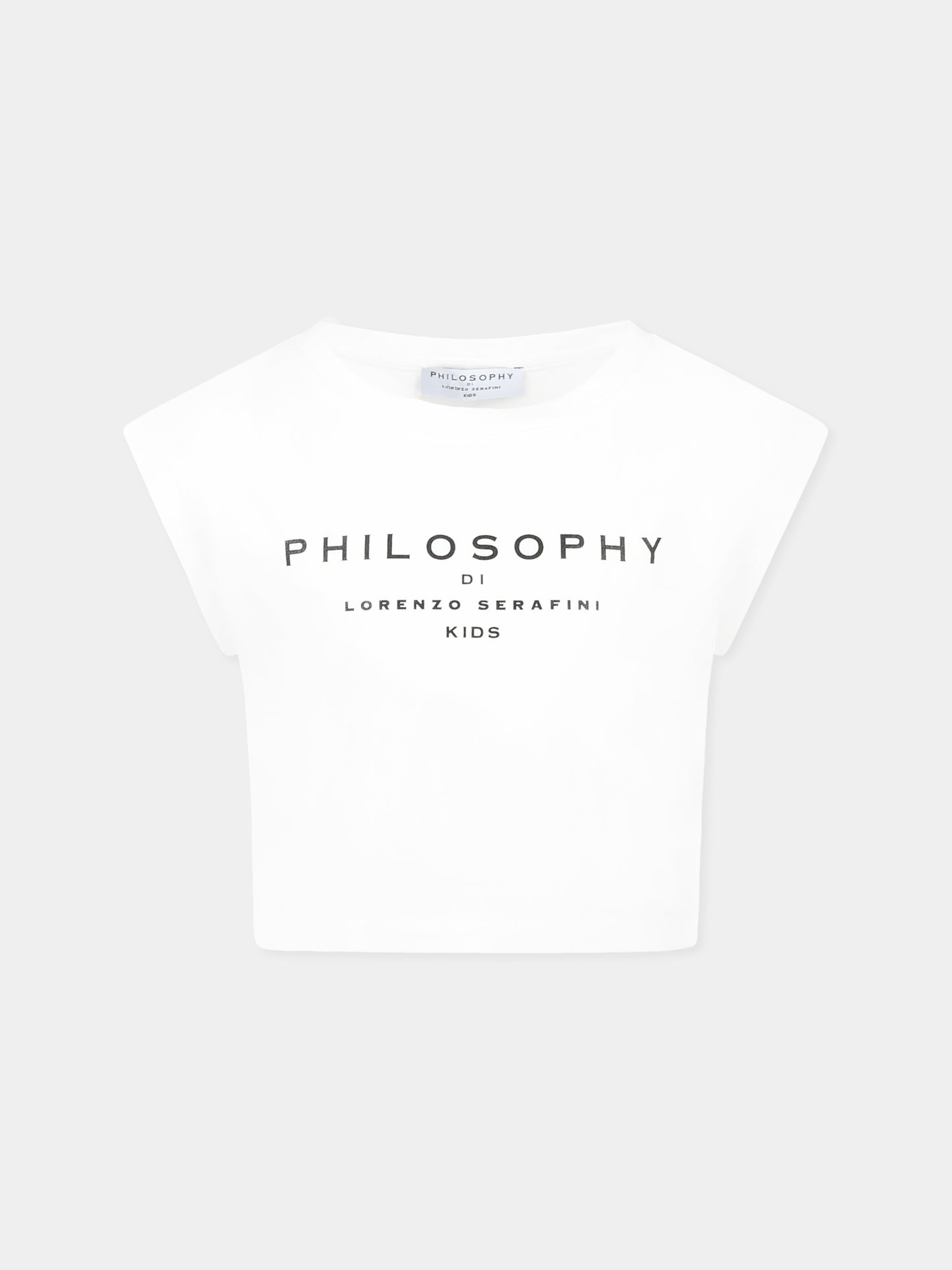 T-shirt crop bianca per bambina con logo,Philosophy,I1E603 5203 P001