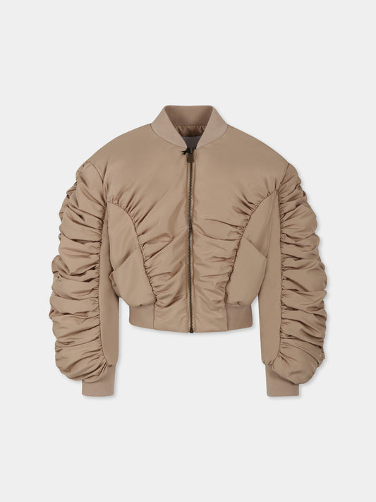 Bomber crop beige per bambina con logo,Pinko,KFGB004 0 NY167 0062