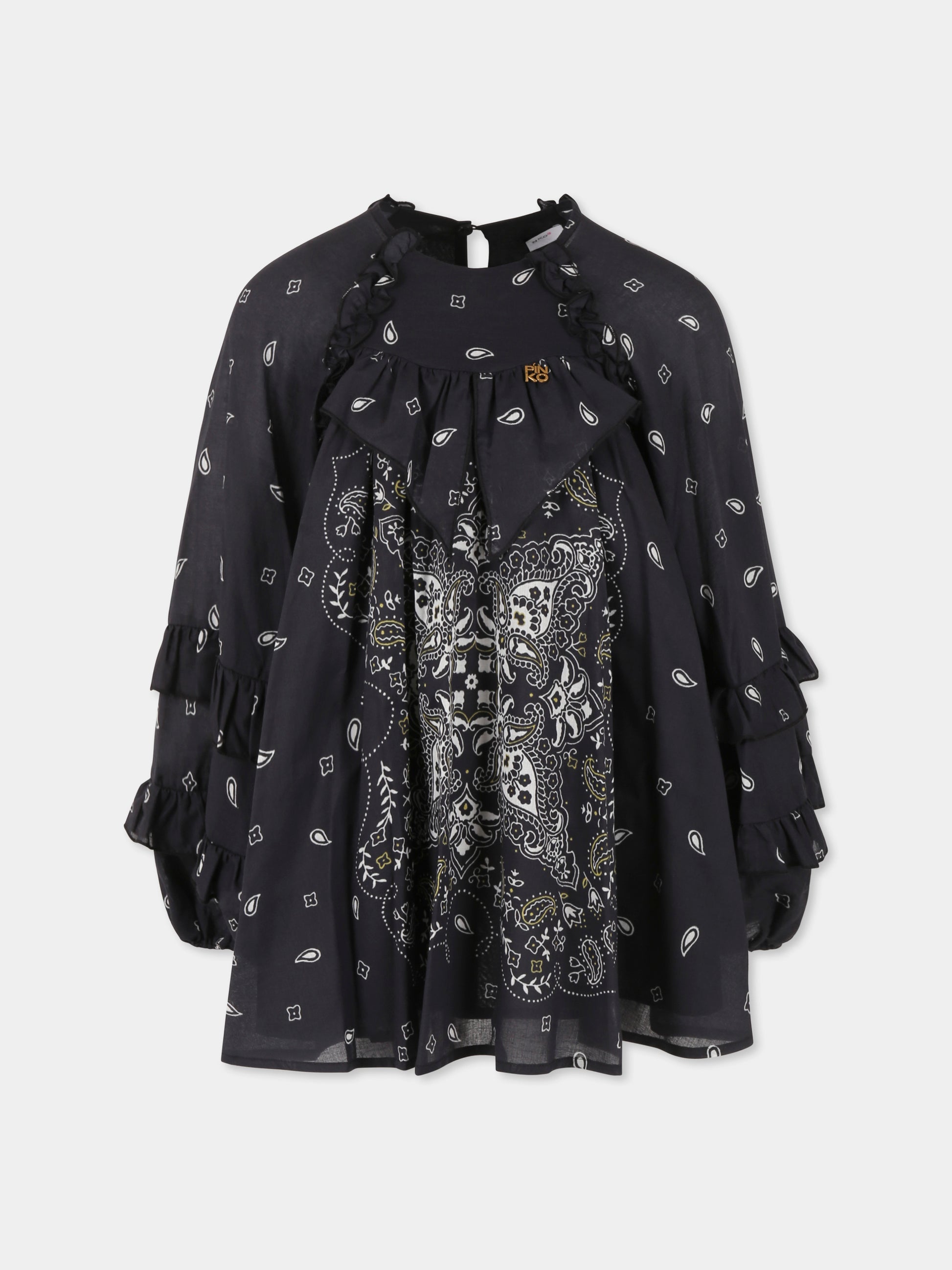 Vestito nero per bambina con stampa paisley,Pinko,KFAB001 0 CAK05 D704
