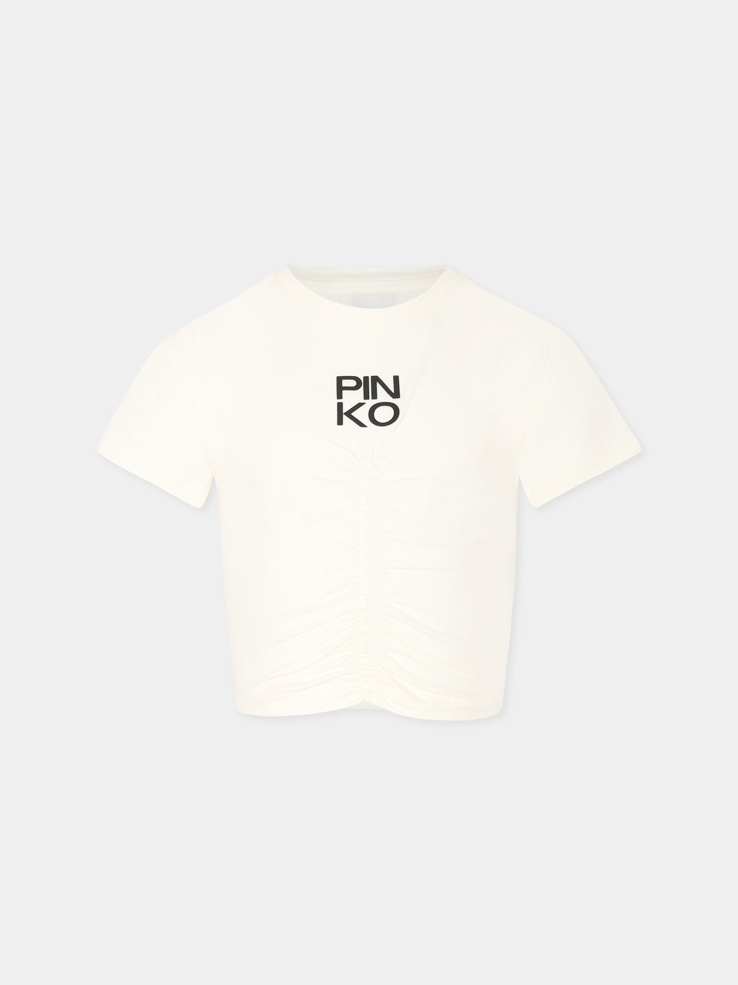 T-shirt crop avorio per bambina con logo,Pinko,KFTS007 C JE010 D001
