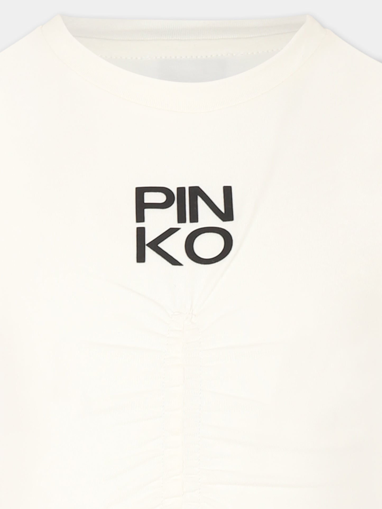 T-shirt crop avorio per bambina con logo,Pinko,KFTS007 C JE010 D001