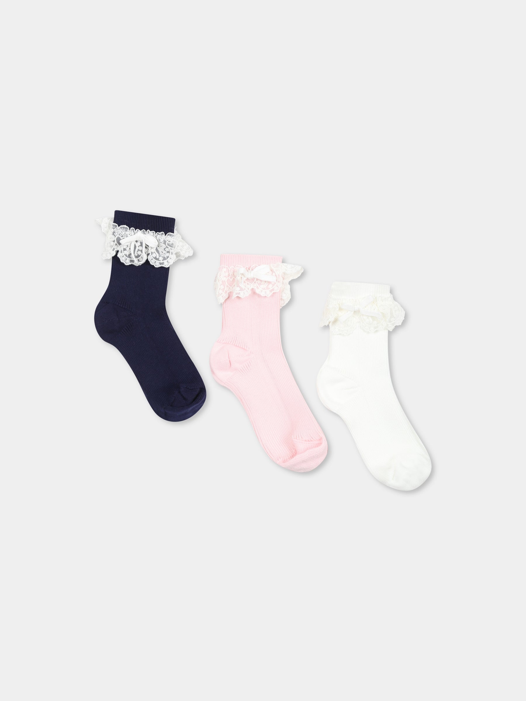 Set calzini multicolor per bambina con fiocco,Self-portrait,RS25 789 MU