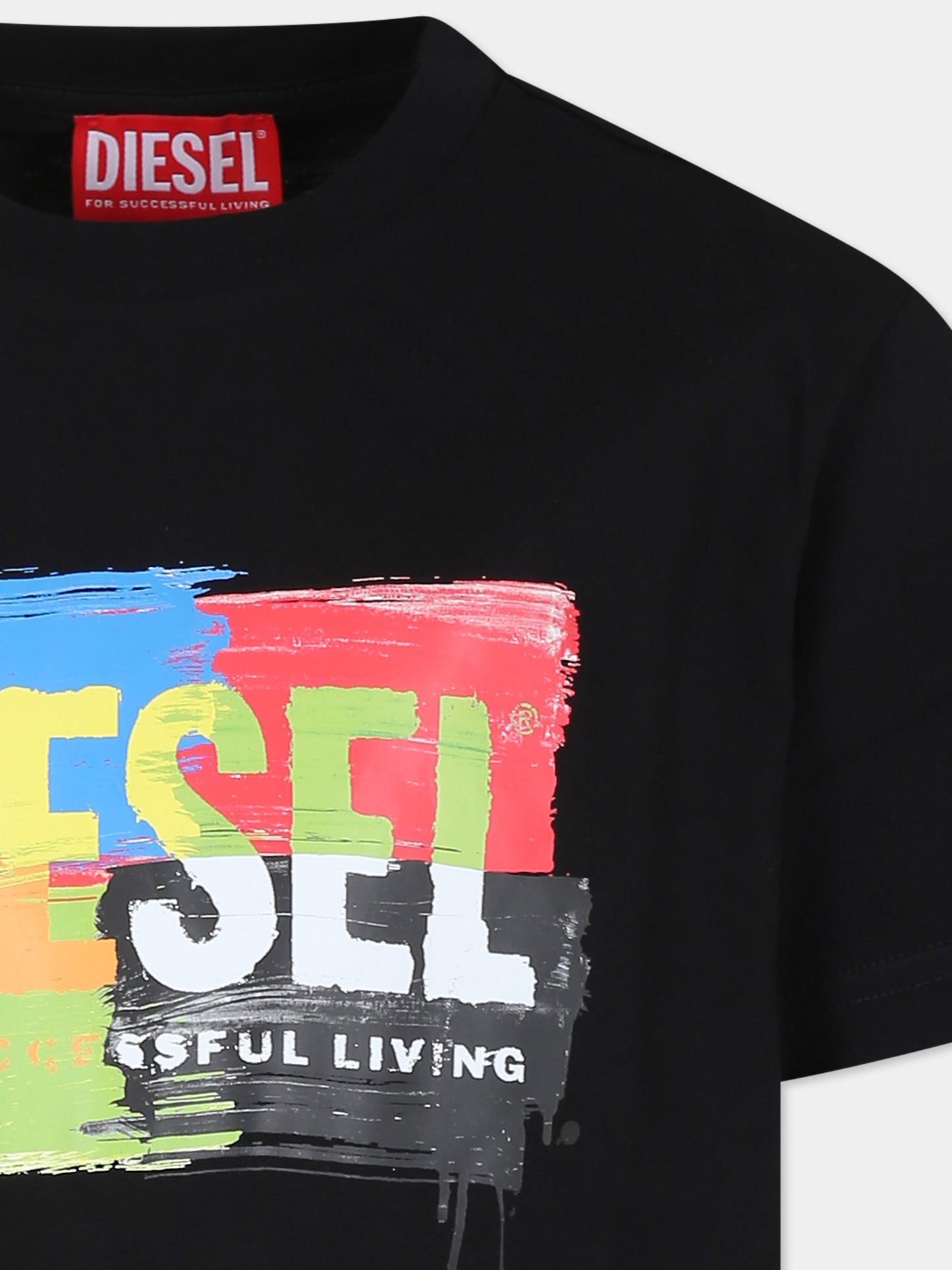 T-shirt nera per bambino con logo,Diesel,J01776 00YI9 K900