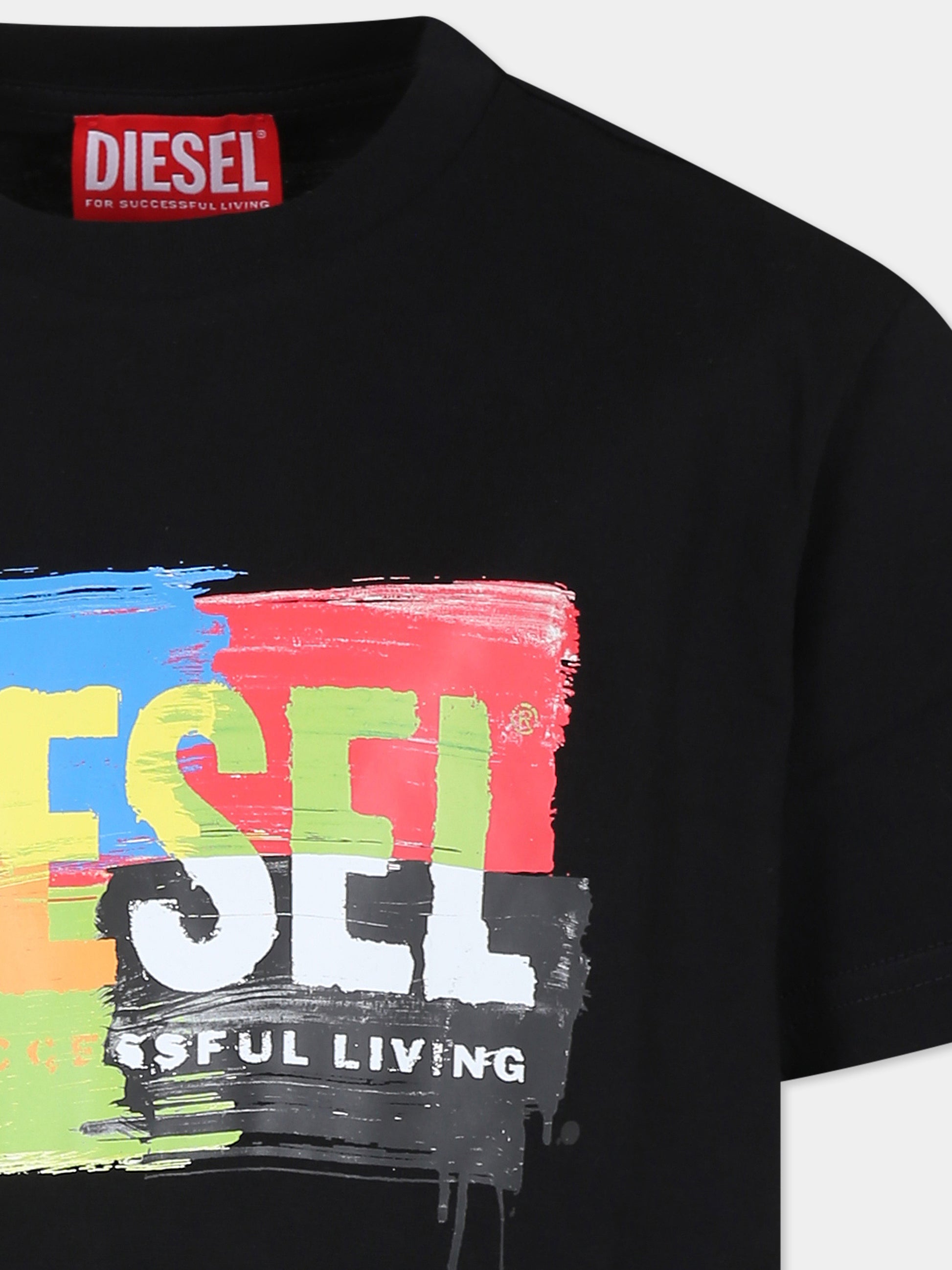 T-shirt nera per bambino con logo,Diesel,J01776 00YI9 K900