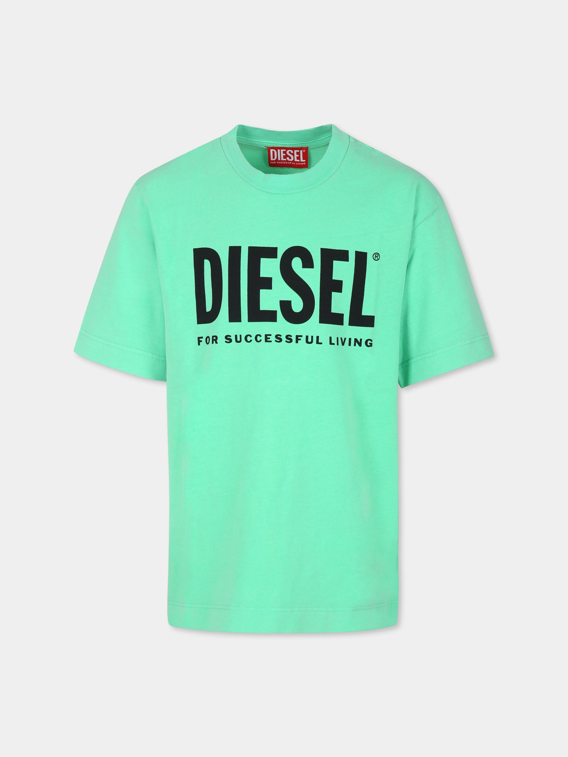 T-shirt verde per bambino con logo,Diesel,J01902 KYAYB K587