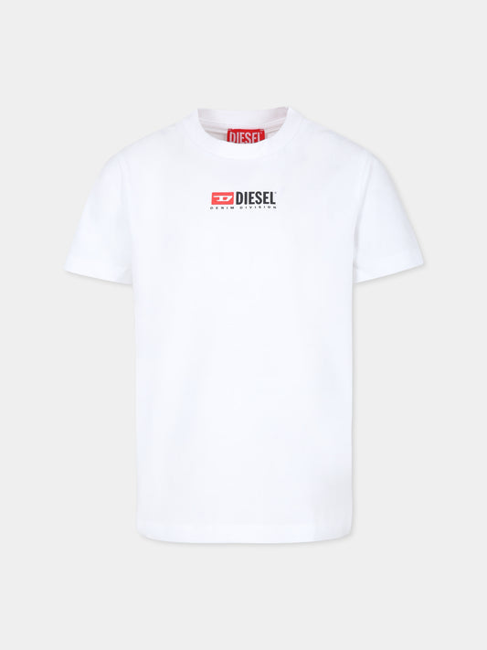 T-shirt bianca per bambino con logo,Diesel,J01732 KYATR K100