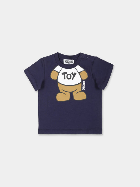 T-shirt blu per neonato con Teddy Bear,Moschino Kids,MYM032 LAA33 40016