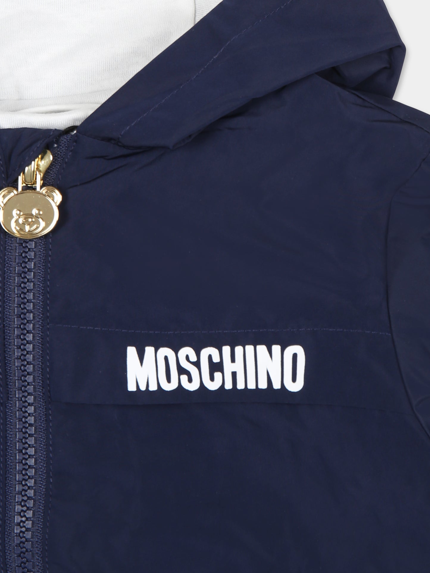 Giacca a vento blu per neonato con Teddy Bear e papera,Moschino Kids,MUS02J L3A39 40016