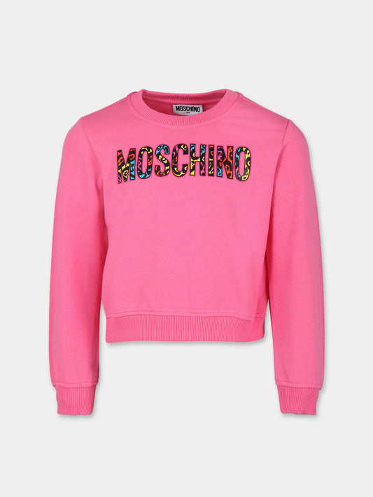 Felpa fucsia per bambina con logo,Moschino Kids,HEF02M LDA13 50580