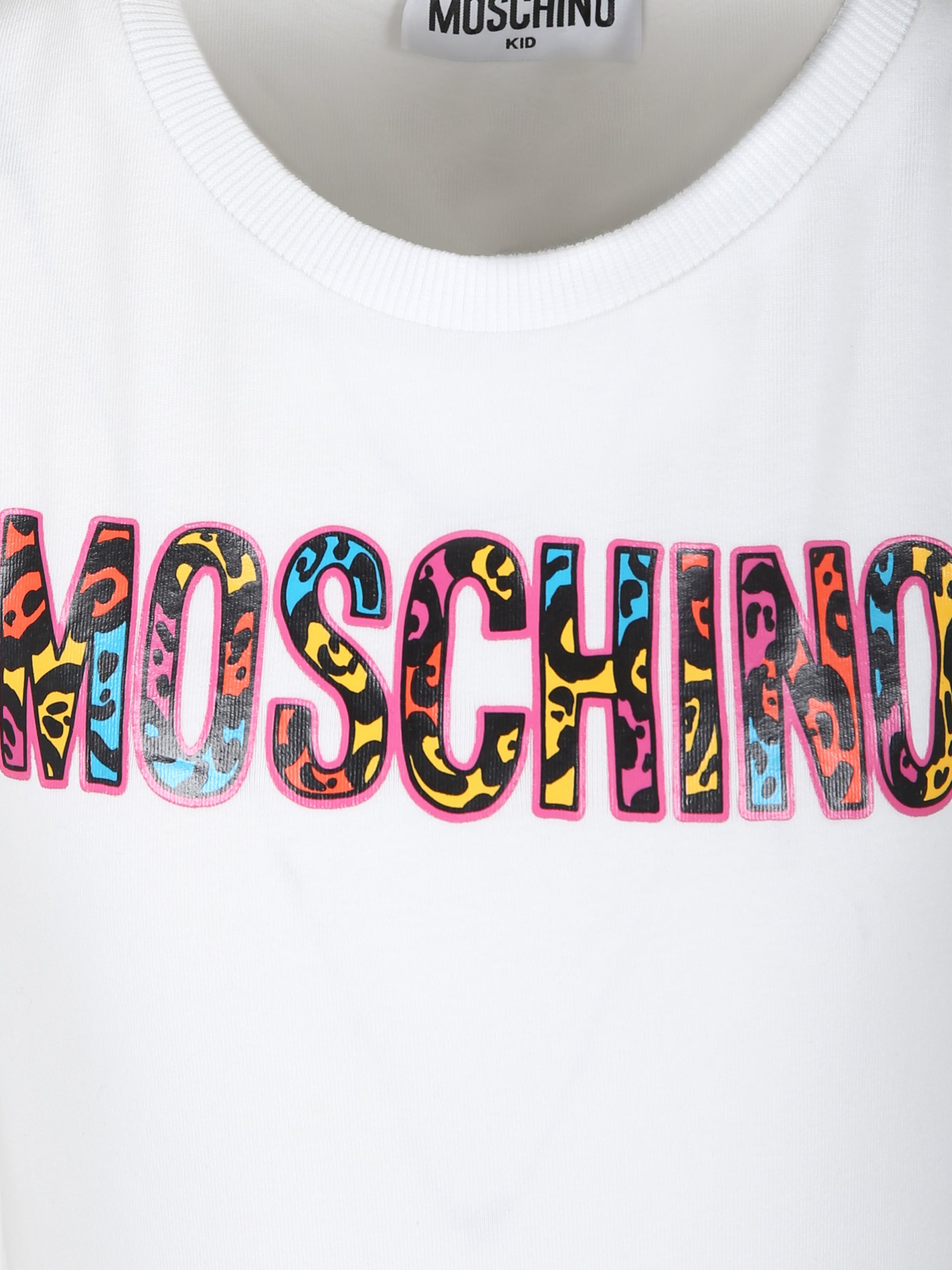 T-shirt bianca per bambina con logo,Moschino Kids,HDM06B LBA00 10101