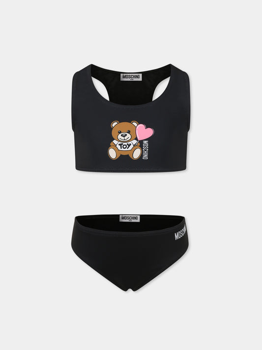 Bikini nero per bambina con Teddy Bear,Moschino Kids,HAL00P LKA00 60100